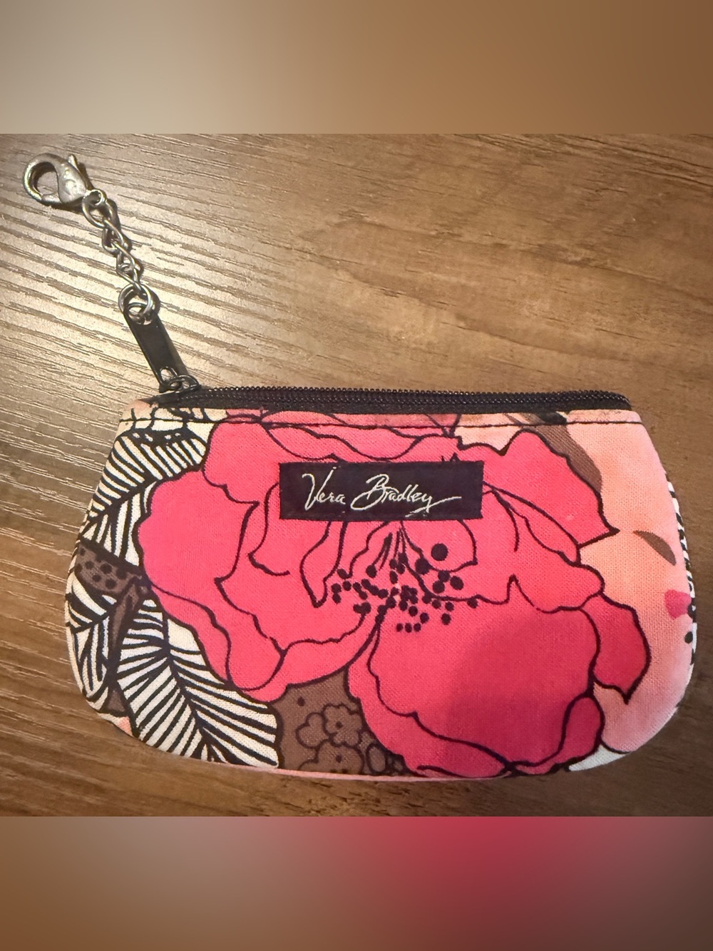Vera Bradley Clip Zip ID Holder Wallet Mocha Rouge pattern retired